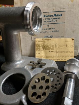Rare Kitchenaid Fg Food Chopper Meat Grinder Metal Attachment Hobart Mixer