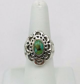 Vintage Rare Barse Sterling Silver Turquoise Hand Stamped Cocktail Ring Sz 7.  75