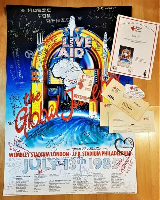 Live Aid 1985 Signed Concert Poster,  Mercury Queen Bono U2 Paul Mccartney